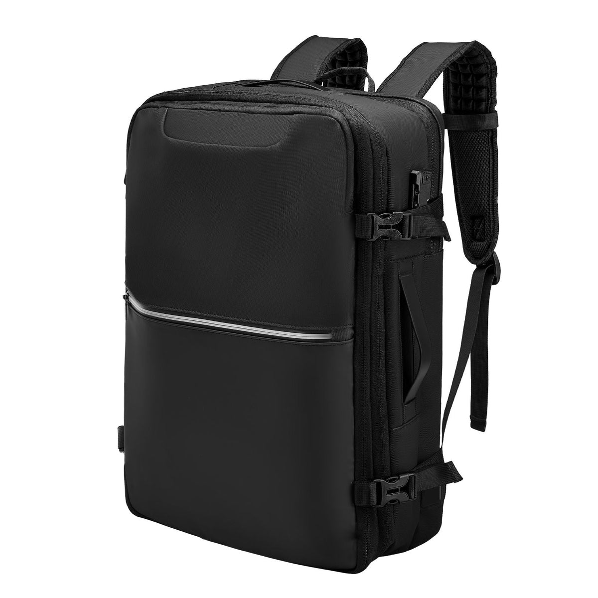 Vacuum Travel Backpack, 80L, Expandable Vacuum Seal Compression Travel Backpack with Pump, with TSA-Approved Lock, Airback Vacpack, Water-Resistant Carry-On Suitcase Luggage, for Business, Black