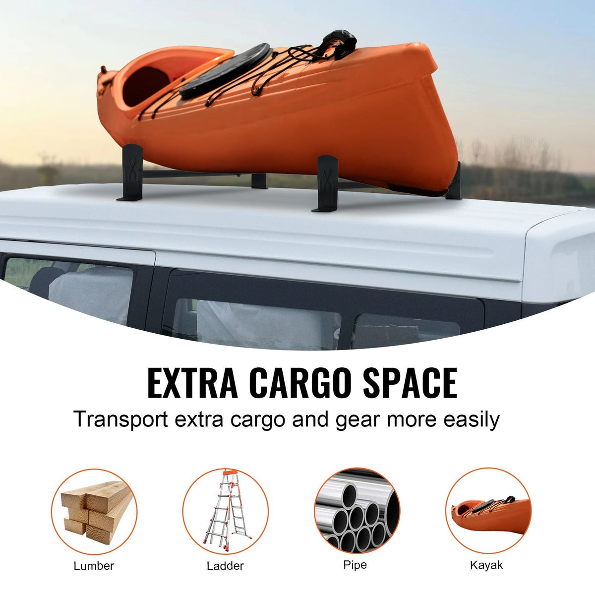 Van Roof Ladder Rack, 2 Bars Alloy Steel Roof Racks, 500 LBS Capacity Roof Rack, Adjustable Length 35.8"-52.4", Van Ladder Rack Compatible with Chevrolet Express, GMC Savana, etc, Drilling Mount
