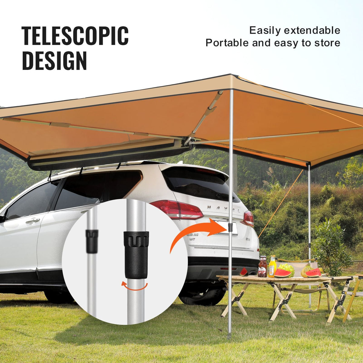 Vehicle Awning 270 Degree, 8.2' Height Retractable Car Side Awning, PU3000mm UV50+ Car Awning with Waterproof Storage Bag, Suitable for Truck, SUV, Van, Campers