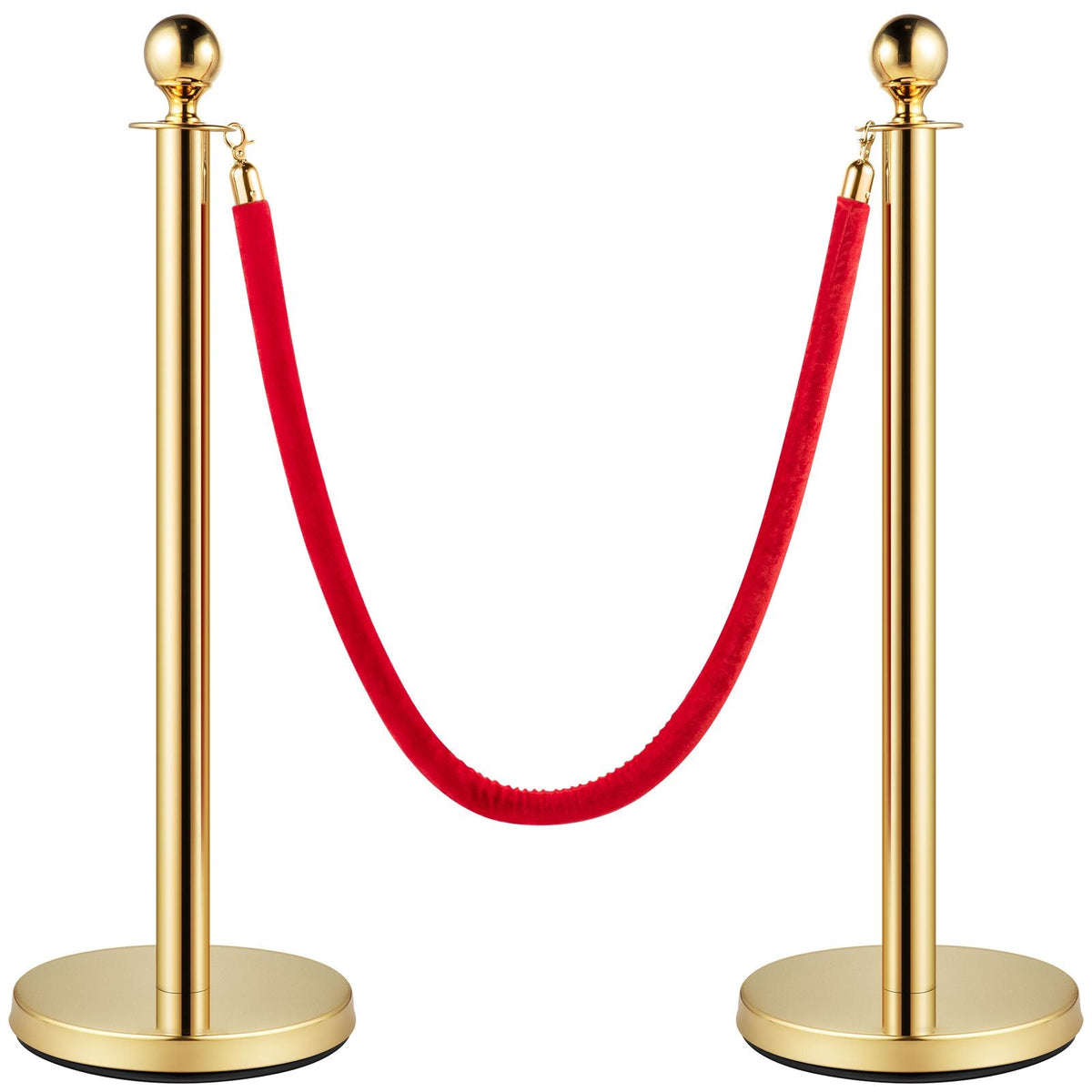 Velvet Ropes and Posts, 5 ft/1.5 m Red Rope, Stainless Steel Gold Stanchion with Ball Top, Red Crowd Control Barrier Used for Theaters, Party, Wedding, Exhibition, Ticket Offices 4 packSets
