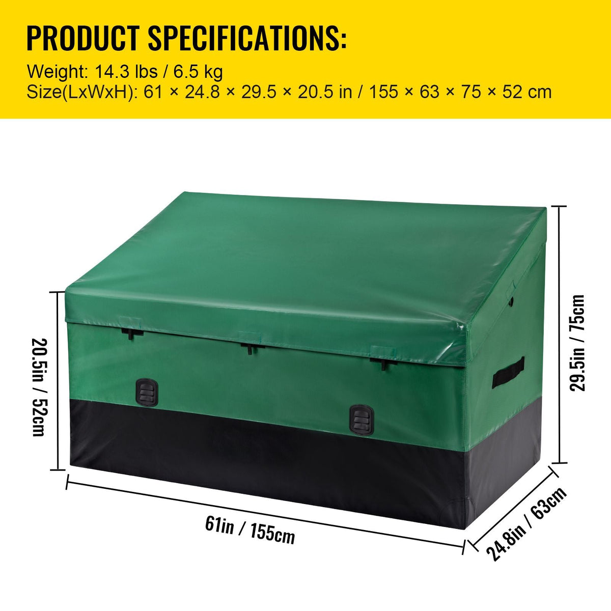 VEOVR Outdoor Storage Box, 150 Gallon Waterproof PE Tarpaulin Deck Box with Galvanized Frame, All-Weather Protection & Portable, for Camping, Garden, Poolside, and Yard, Brown & Blue