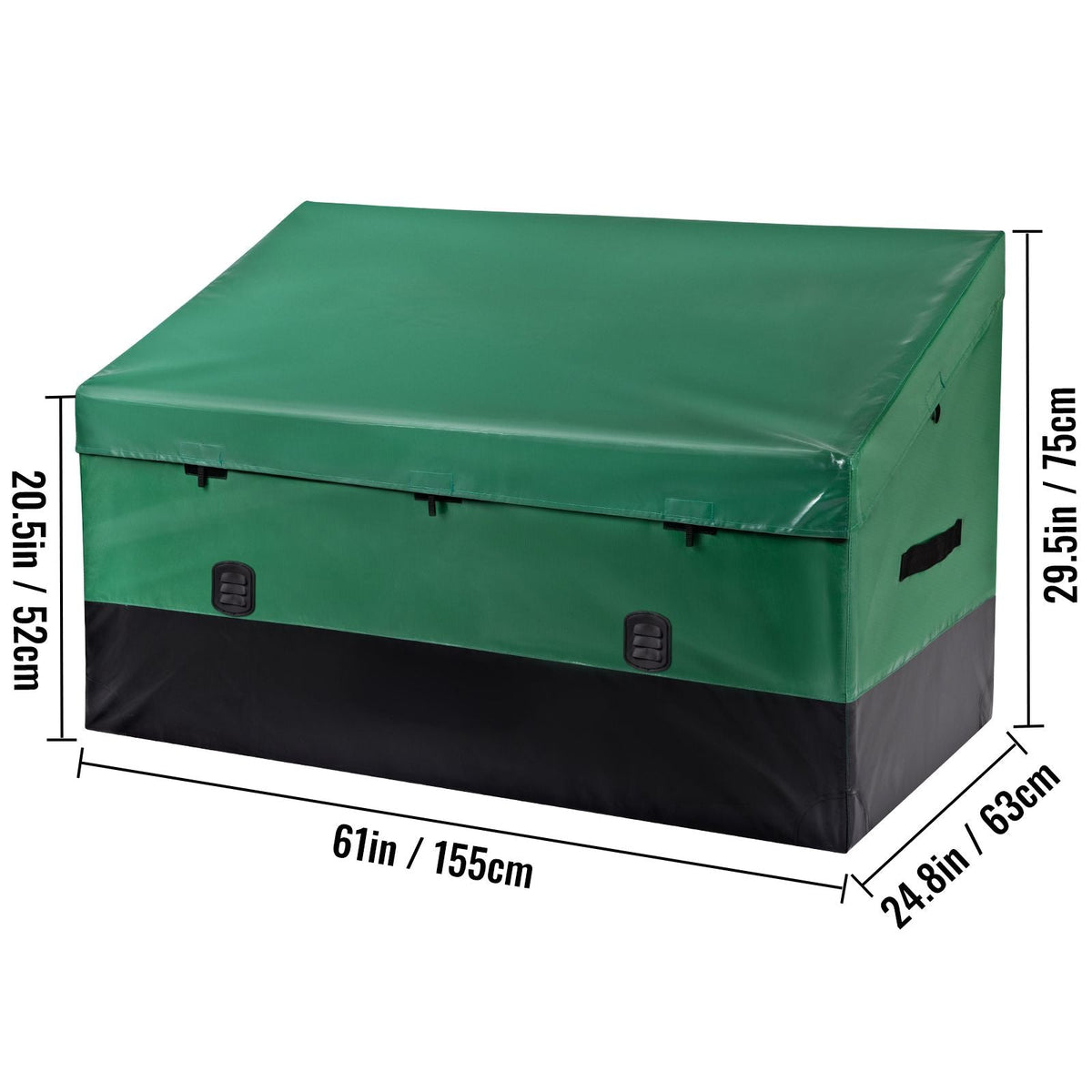 VEOVR Outdoor Storage Box, 150 Gallon Waterproof PE Tarpaulin Deck Box with Galvanized Frame, All-Weather Protection & Portable, for Camping, Garden, Poolside, and Yard, Brown & Blue