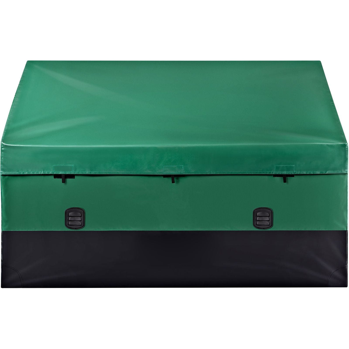 VEOVR Outdoor Storage Box, 150 Gallon Waterproof PE Tarpaulin Deck Box with Galvanized Frame, All-Weather Protection & Portable, for Camping, Garden, Poolside, and Yard, Brown & Blue
