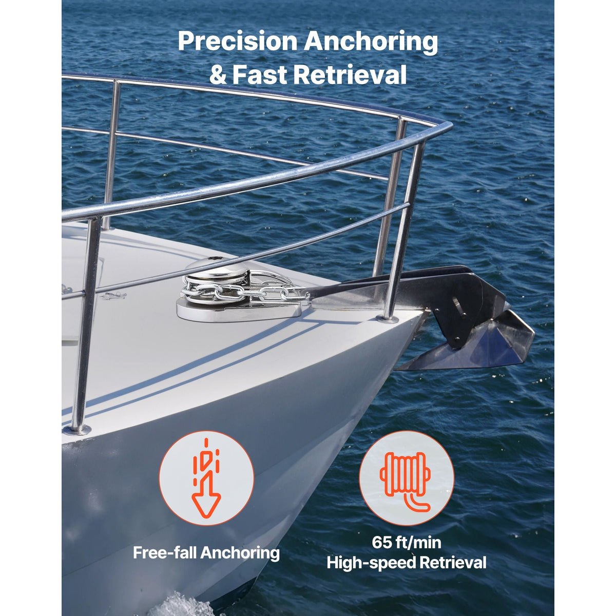 Vertical Fishing Windlass, 12V DC 1100W, Windlass Anchor Systems Fit for 1/4-Inch Chain or 9/16 & 5/8 Inch Nylon Rope, Max Pull 700 lbs, 316 Stainless Steel Construction, for Boats 20-36 ft