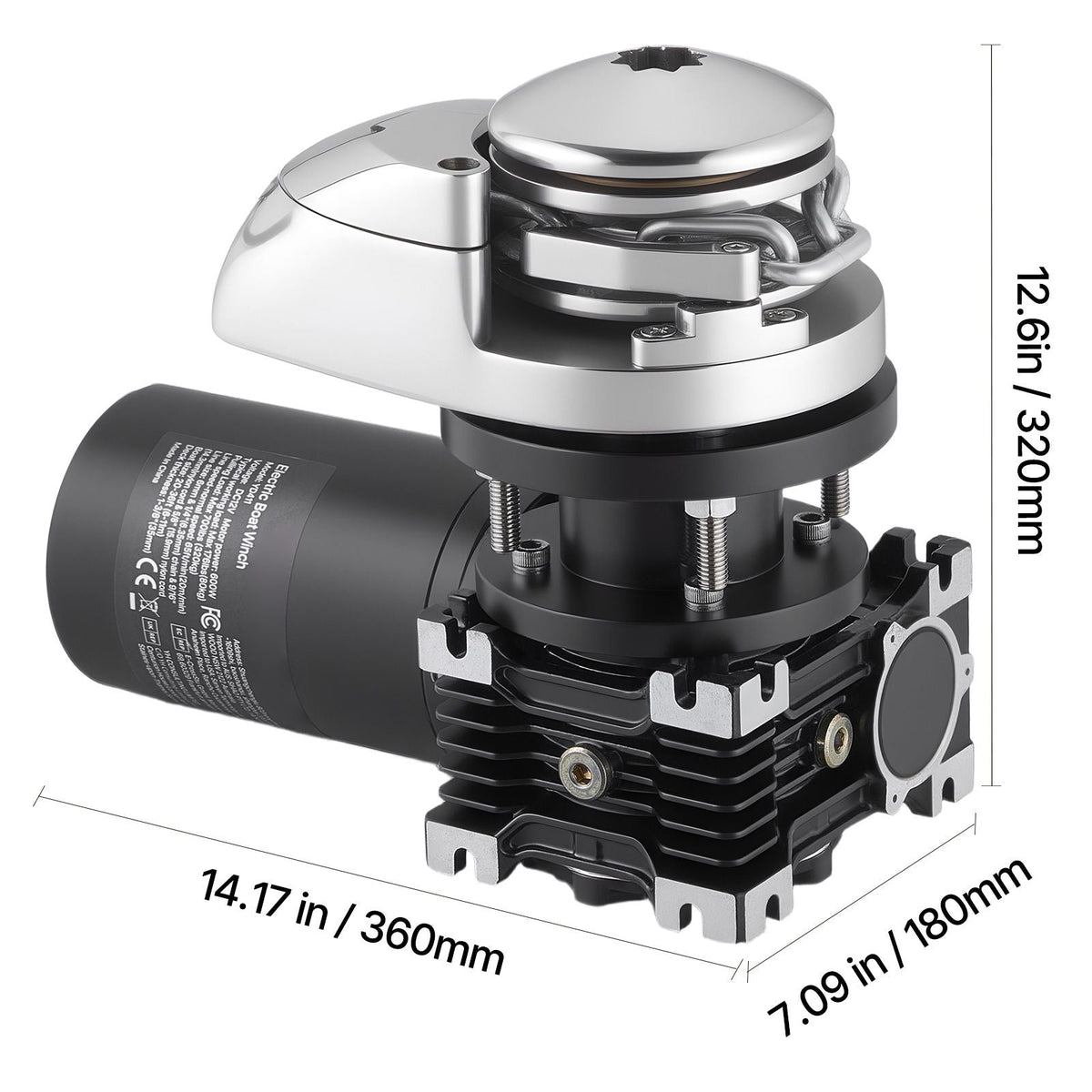 Vertical Fishing Windlass, 12V DC 1100W, Windlass Anchor Systems Fit for 1/4-Inch Chain or 9/16 & 5/8 Inch Nylon Rope, Max Pull 700 lbs, 316 Stainless Steel Construction, for Boats 20-36 ft
