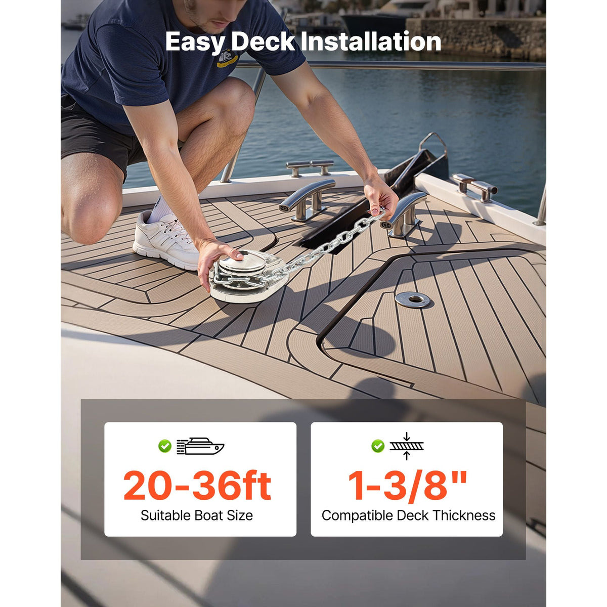 Vertical Fishing Windlass, 12V DC 1100W, Windlass Anchor Systems Fit for 1/4-Inch Chain or 9/16 & 5/8 Inch Nylon Rope, Max Pull 700 lbs, 316 Stainless Steel Construction, for Boats 20-36 ft