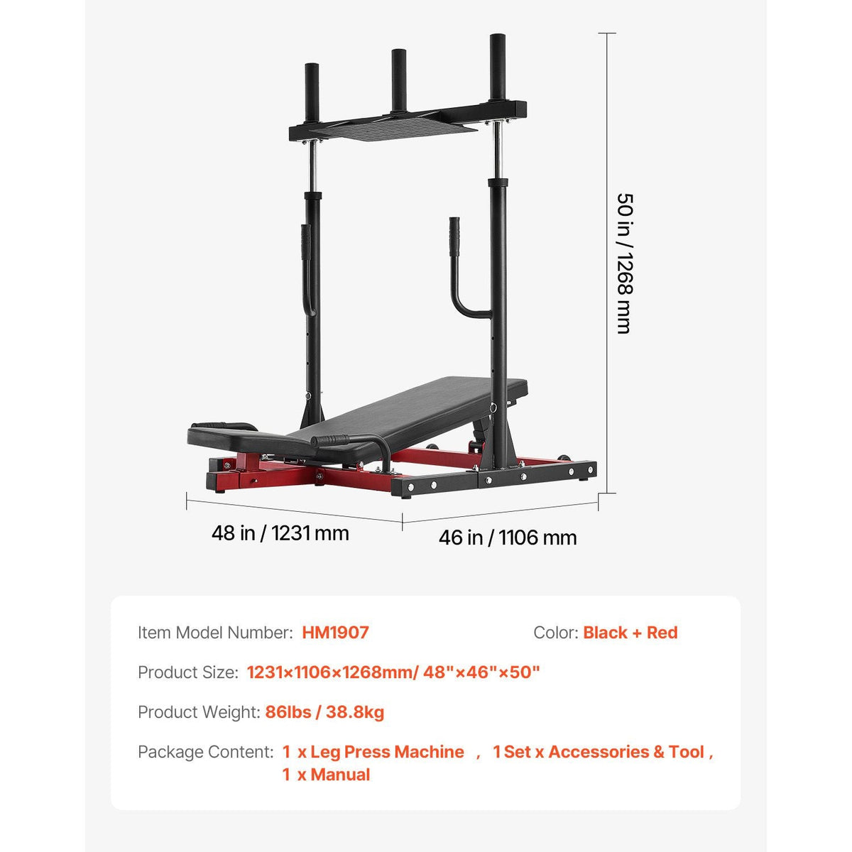 Vertical Leg Press Machine, Lower Body Special Home Gym Machine, Carbon Steel Leg Press Exercise Training Equipment, Adjustable Leg Strength Workout for High-Intensity Presses, 550 lbs Capacity