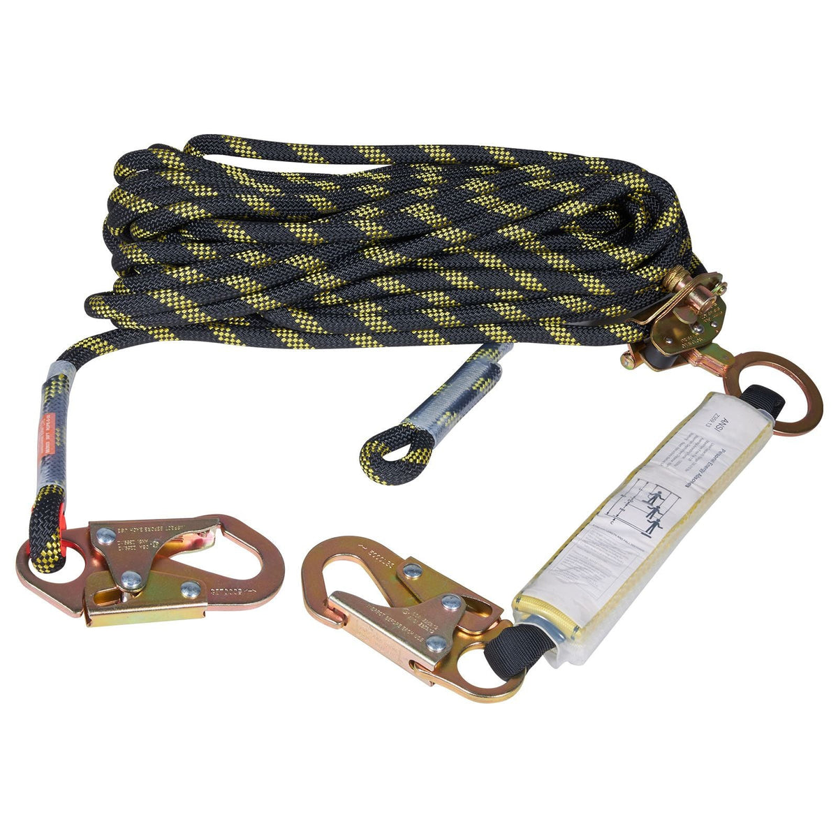 Vertical Lifeline Assembly, 0.55'' x 100' Fall Protection Rope with 30 KN Breaking Tension, Polyester Roofing Rope with Steel Snap Hooks, Rope Grab, and Shock Absorber, ANSI Compliant