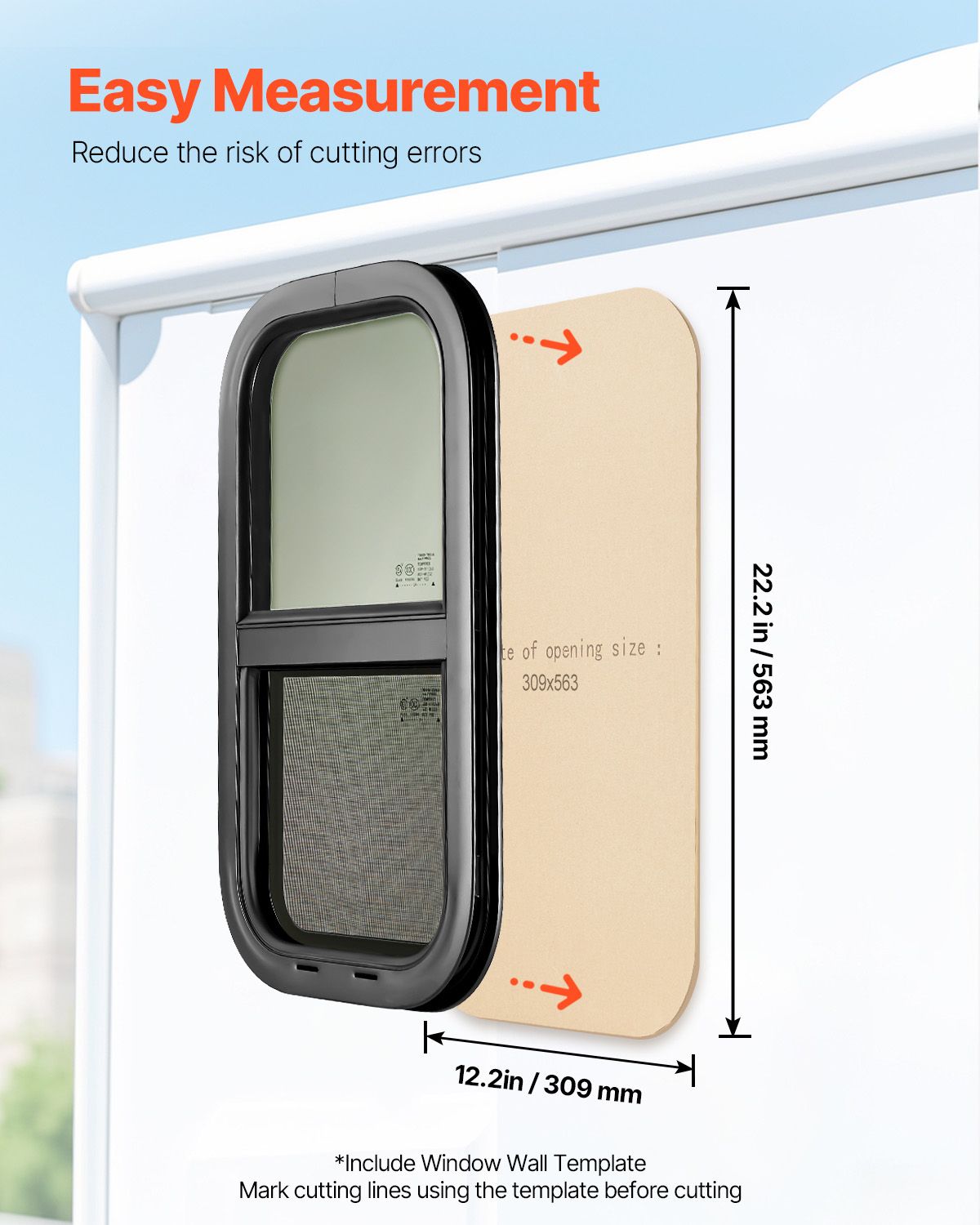 Vertical RV Window, 12" W x 22" H Tinted Sliding RV Window with Net Screen & Trim Ring, Fit 15/16" - 1 3/4" Thickness Wall, RV Window Replacement for Teardrop Cargo Trailer Camper, DOT Approved