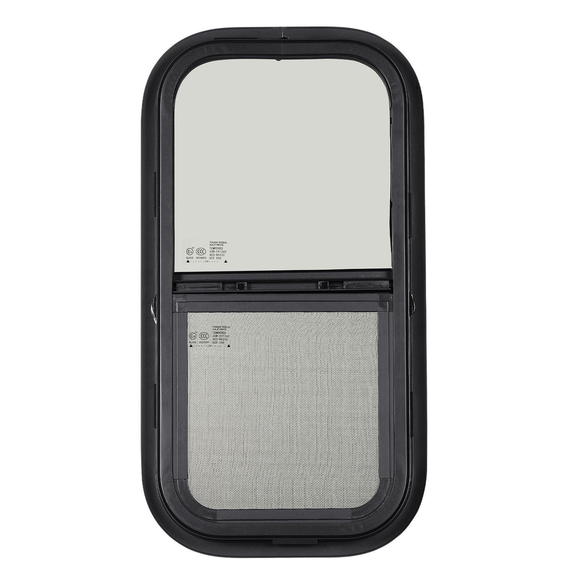 Vertical RV Window, 12" W x 24" H Tinted Sliding RV Window with Net Screen & Trim Ring, Fit 15/16" - 1 3/4" Thickness Wall, RV Window Replacement for Teardrop Cargo Trailer Camper, DOT Approved