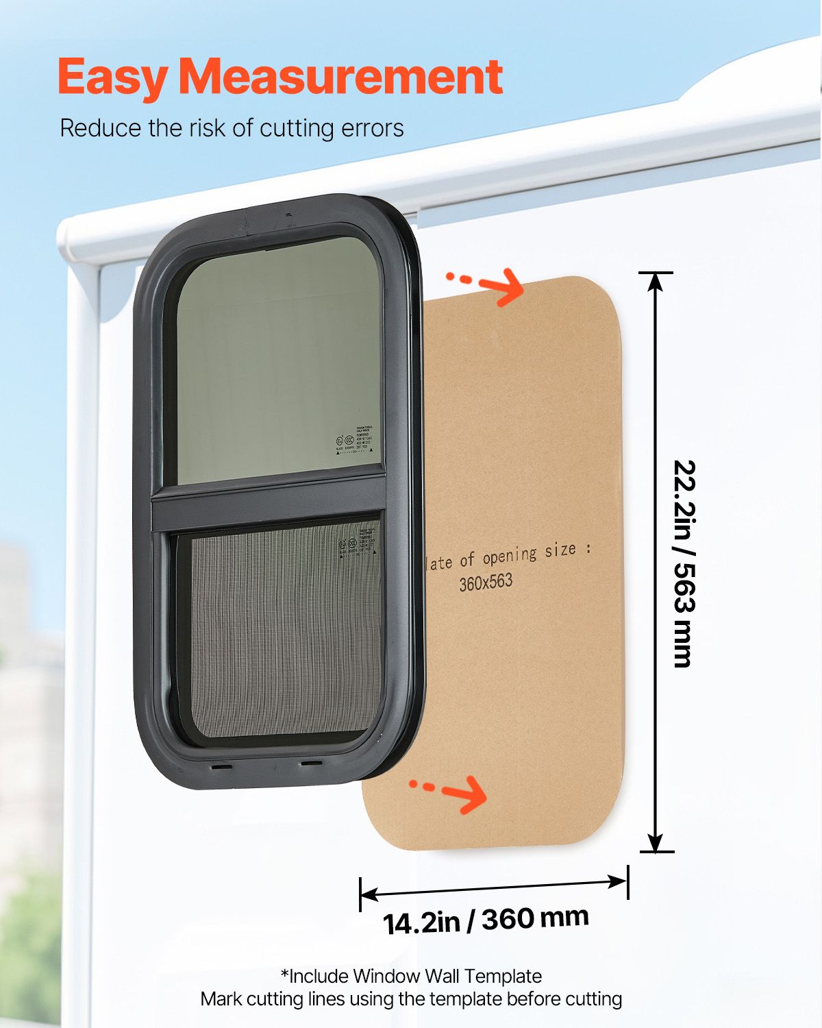 Vertical RV Window, 14" W x 22" H Tinted Sliding RV Window with Net Screen & Trim Ring, Fit 15/16" - 1 3/4" Thickness Wall, RV Window Replacement for Teardrop Cargo Trailer Camper, DOT Approved