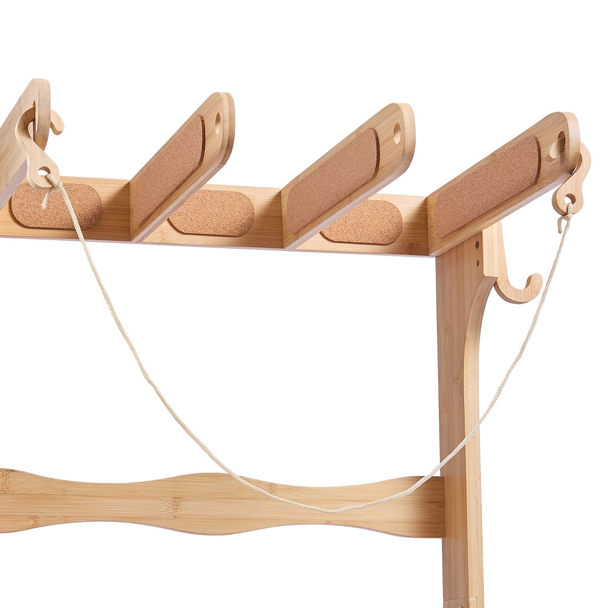 Vertical Surfboard Stand, 3 Tiers Wooden Surfboard Rack for Storage and Display, Freestanding Board Stand Organizer with Hanging Hooks & Cork Padding, for Wakeboards, Snowboards, Kiteboards