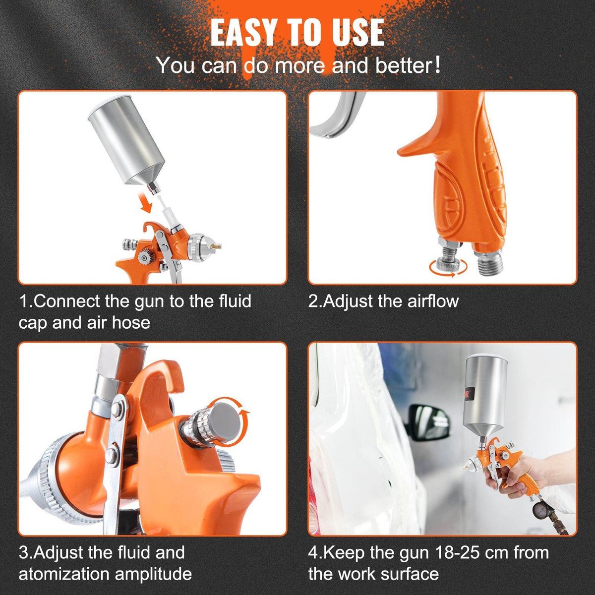 11 Piece Spray Gun Set, Professional Gravity Feed Paint Sprayer 2 Full Size, 1 Detail with 1.0mm 1.4mm 1.8mm Nozzles, 1000cc Copper Cup, Air Regulator & Gauge for Furniture, Fence, Car, Garden