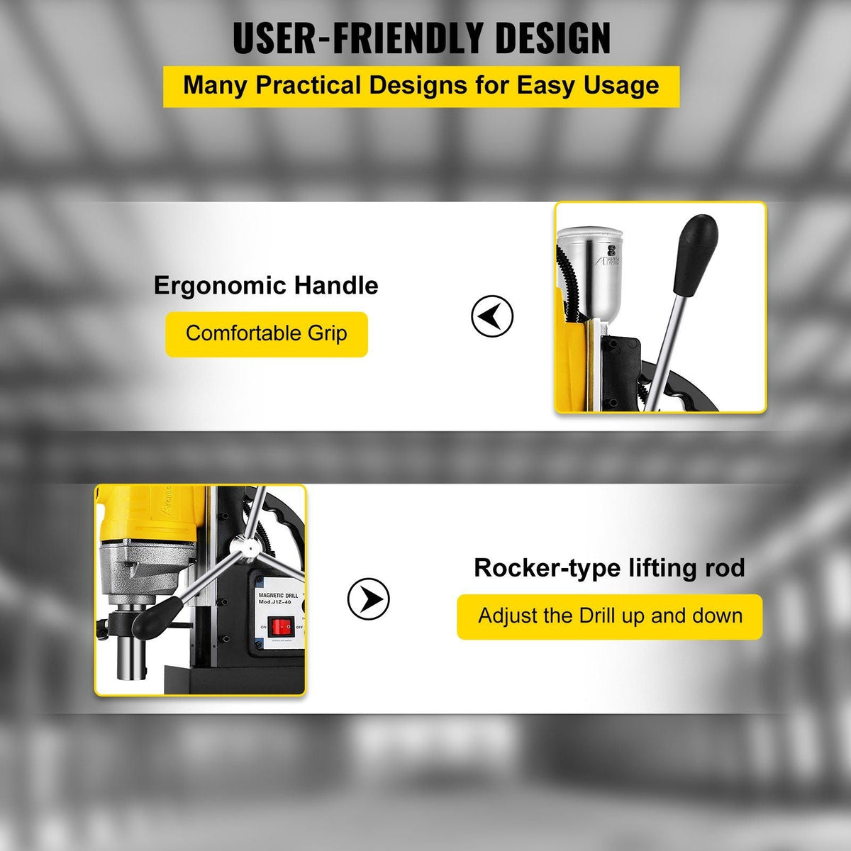 1100W Magnetic Drill Press with 1-1/2 Inch (40mm) Boring Diameter MD40 Magnetic Drill Press Machine 2810 LBS Magnetic Force Magnetic Drilling System 670 RPM with 6 Pcs HSS Annular Cutter Kit