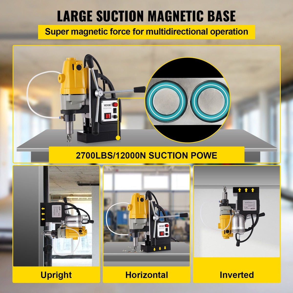 1100W Magnetic Drill Press with 1-1/2 Inch (40mm) Boring Diameter MD40 Magnetic Drill Press Machine 2810 LBS Magnetic Force Magnetic Drilling System 670 RPM with 6 Pcs HSS Annular Cutter Kit