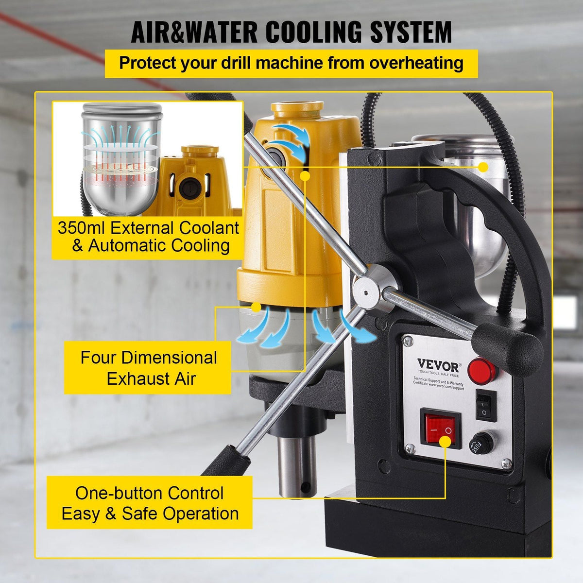 1100W Magnetic Drill Press with 1-1/2 Inch (40mm) Boring Diameter MD40 Magnetic Drill Press Machine 2810 LBS Magnetic Force Magnetic Drilling System 670 RPM with 6 Pcs HSS Annular Cutter Kit
