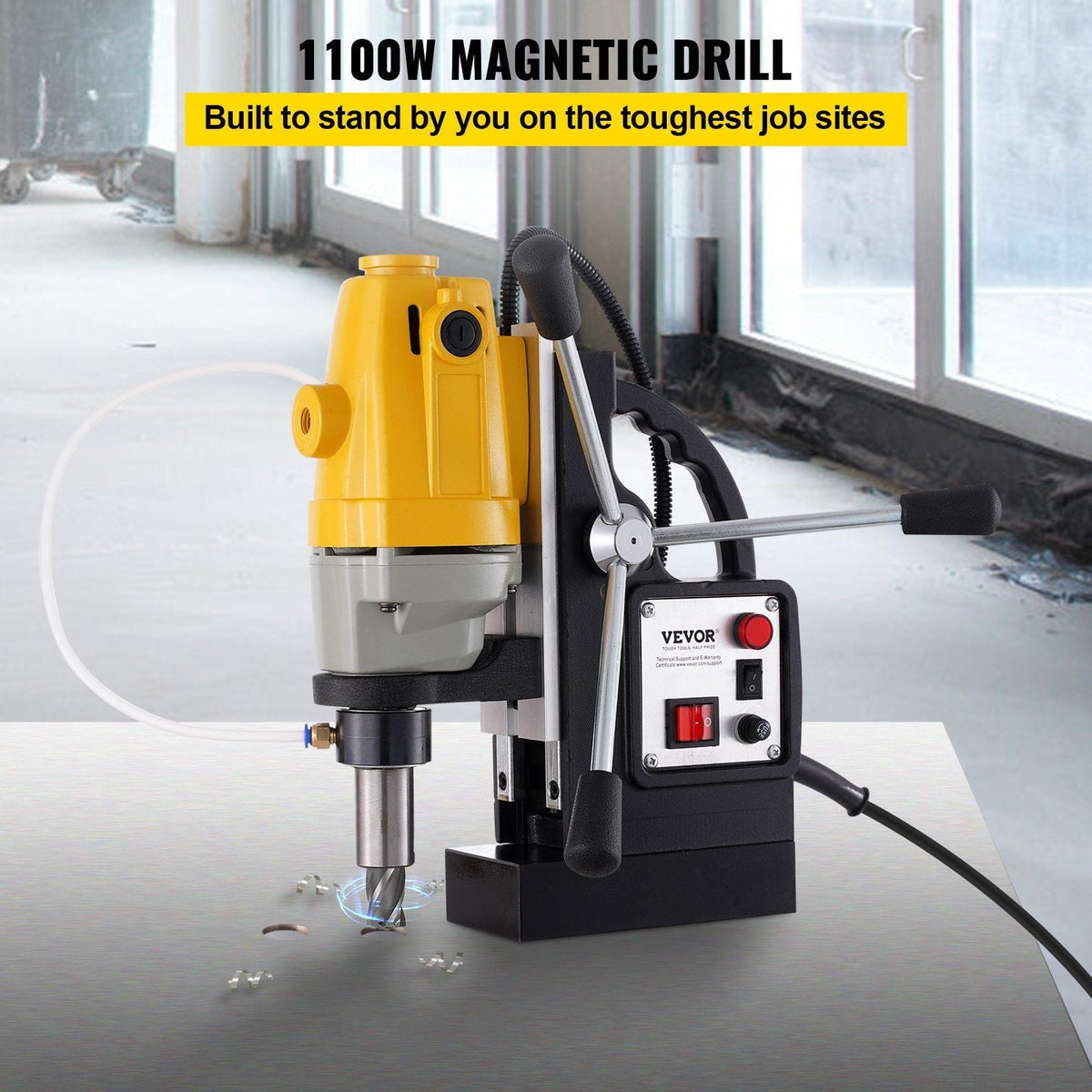 1100W Magnetic Drill Press with 1-1/2 Inch (40mm) Boring Diameter MD40 Magnetic Drill Press Machine 2810 LBS Magnetic Force Magnetic Drilling System 670 RPM with 6 Pcs HSS Annular Cutter Kit