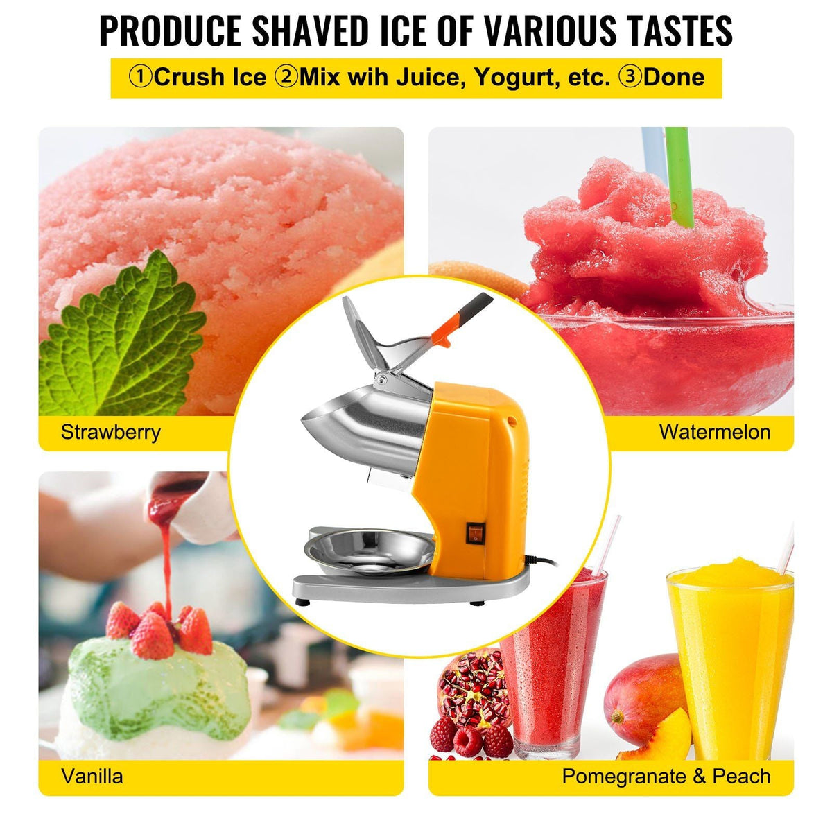 110V Electric Ice Shaver Crusher,300W 1450 RPM Snow Cone Maker Machine with Dual Stainless Steel Blades 210LB/H, Shaved Ice Machine with Ice Plate & Additional Blade for Home and Commercial Use