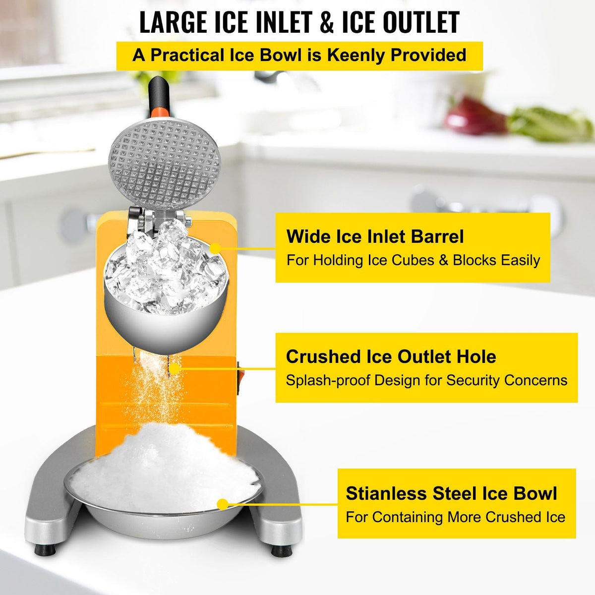 110V Electric Ice Shaver Crusher,300W 1450 RPM Snow Cone Maker Machine with Dual Stainless Steel Blades 210LB/H, Shaved Ice Machine with Ice Plate & Additional Blade for Home and Commercial Use