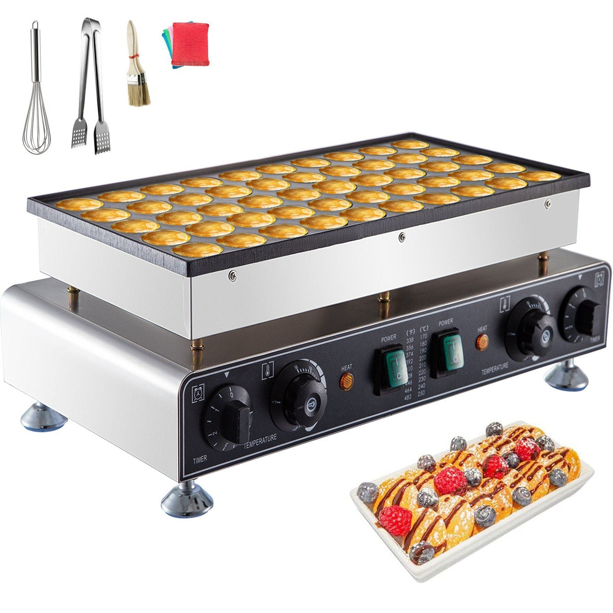 110V Mini Dutch Pancake Baker 50PCS 1700W Commercial Electric Nonstick Waffle Maker Machine 1.8 Inches for Home and Restaurants