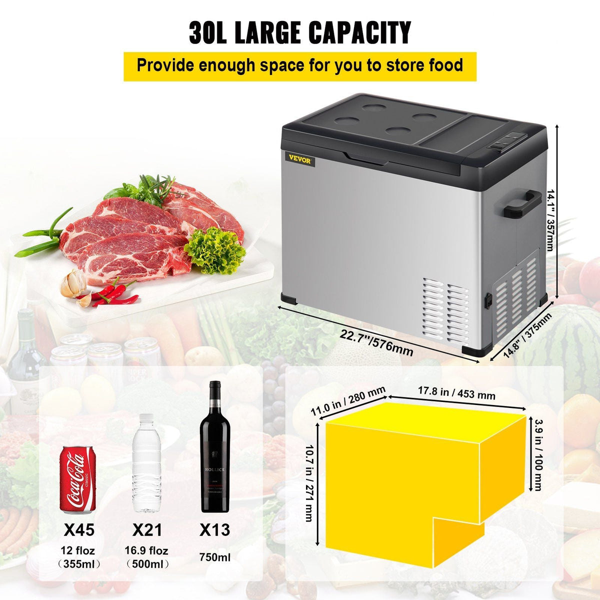 12 Volt Refrigerator, Portable Refrigerator (-4°F~68°F) With APP Control Car Compressor Fridge Cooler 12V/24V DC and 110-220V AC For Camping, Road Trip, Skincare, Outdoor and Home (32 Quart)