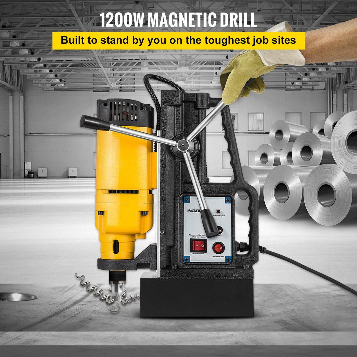 1200W Magnetic Drill Press with 9/10 Inch (23mm) Boring Diameter Magnetic Drill Press Machine 2920 Lbs Magnetic Force Magnetic Drilling System 500RPM Portable Electric Magnetic Drill Press