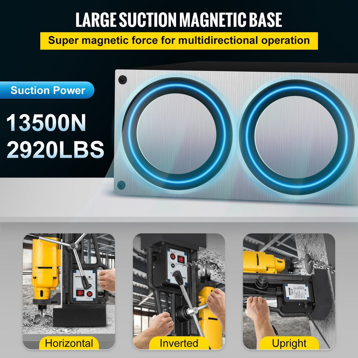1200W Magnetic Drill Press with 9/10 Inch (23mm) Boring Diameter Magnetic Drill Press Machine 2920 Lbs Magnetic Force Magnetic Drilling System 500RPM Portable Electric Magnetic Drill Press