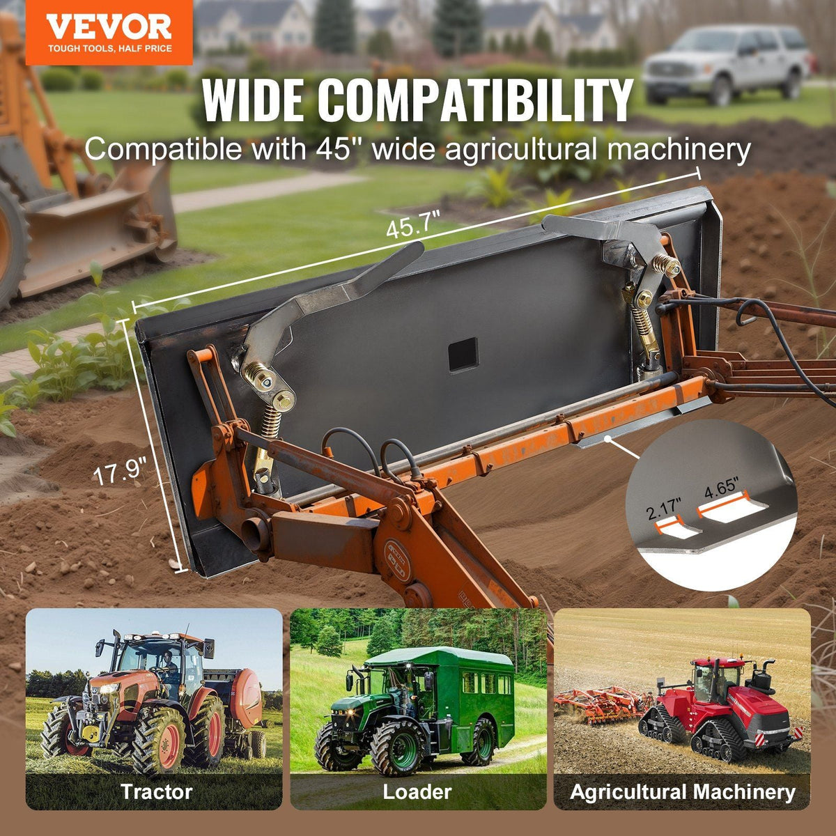 1/4" Skid Steer Attachment Plate, Skid Steer Mount Plate, Quick Attachment Loader Plate, with 2.28" Hitch Receiver, Compatible with Deere, Kubota, Bobcat, Mahindra Skid Steers and Tractors