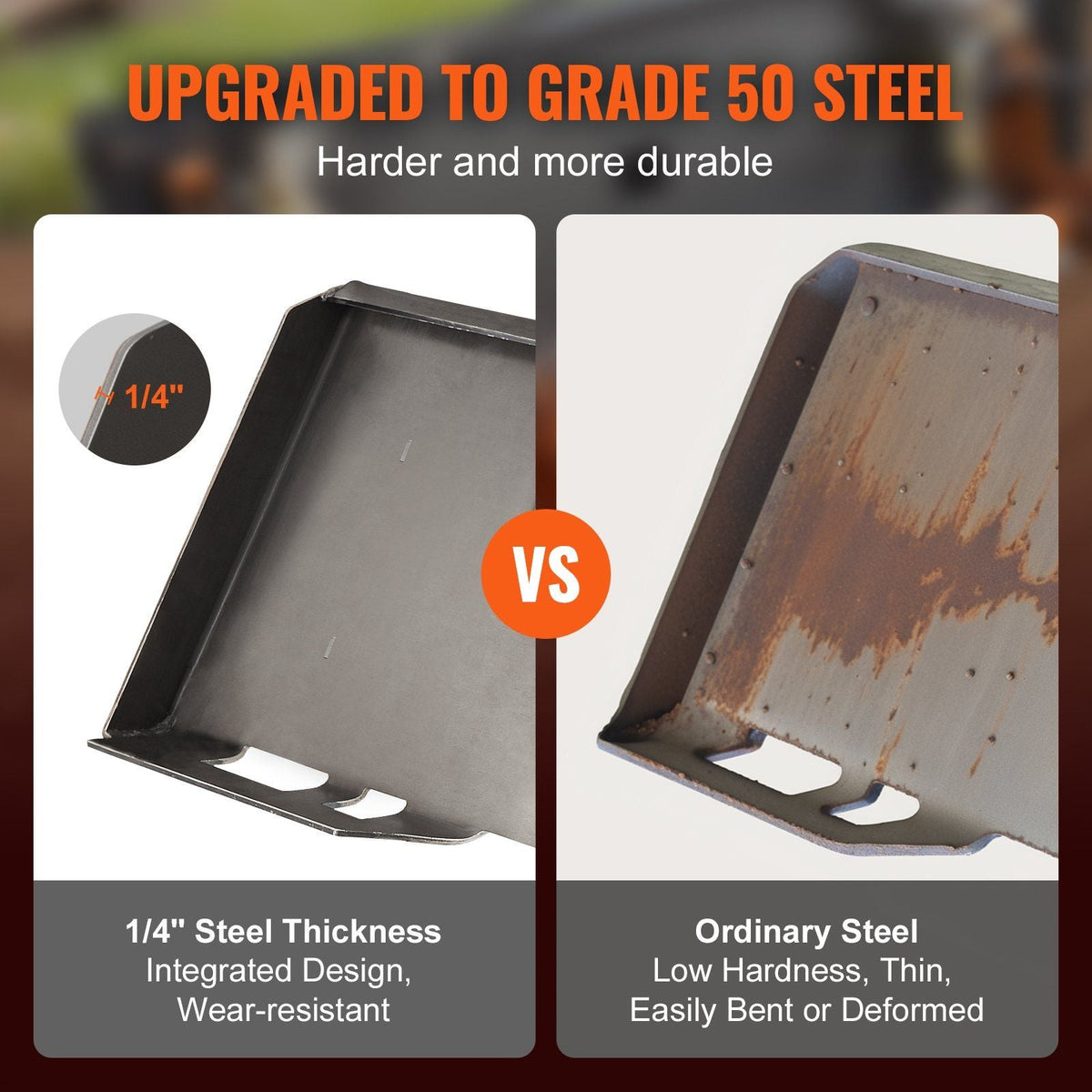 1/4" Skid Steer Attachment Plate, Skid Steer Mount Plate with 2.28" Hitch Receiver, Quick Attachment Loader Plate, Compatible with Deere, Kubota, Bobcat, Mahindra Skid Steers and Tractors