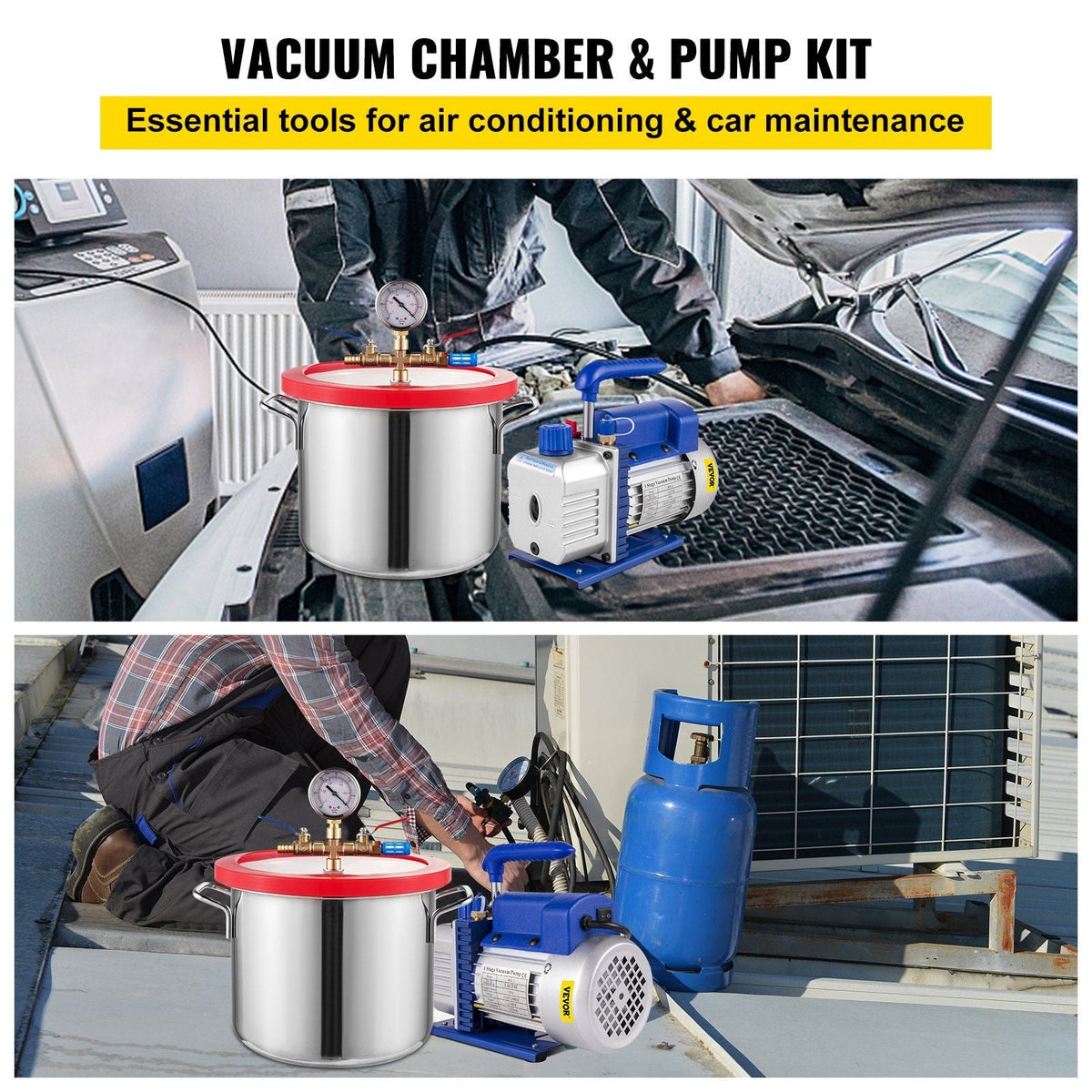 1.5 Gallon Vacuum Degassing Chamber Kit Stainless Steel Degassing Chamber 5.7L Vacuum Chamber Kit with 3 CFM 1/4 HP Vacuum Pump HVAC(3CFM Vacuum Pump + 1.5 Gallon Vacuum Chamber)