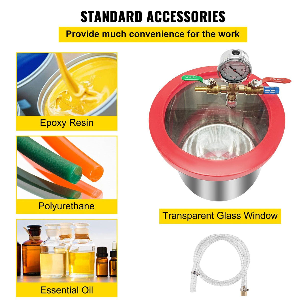 1.5 Gallon Vacuum Degassing Chamber Kit Stainless Steel Degassing Chamber 5.7L Vacuum Chamber Kit with 3 CFM 1/4 HP Vacuum Pump HVAC(3CFM Vacuum Pump + 1.5 Gallon Vacuum Chamber)