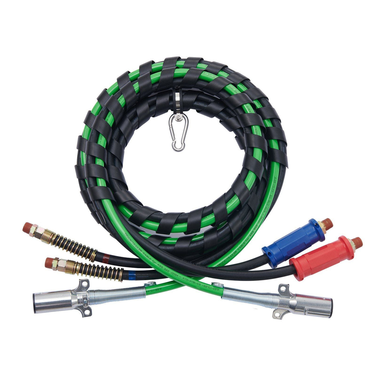 15FT Semi Truck Air Lines Kit, 3-in-1 Air Hoses & ABS Power Line for Semi Truck Trailer Tractor, 7-Way Plug Electrical Cord Cable and Rubber Air Lines Hose Assembly Kit with Hook & Teflon Tape