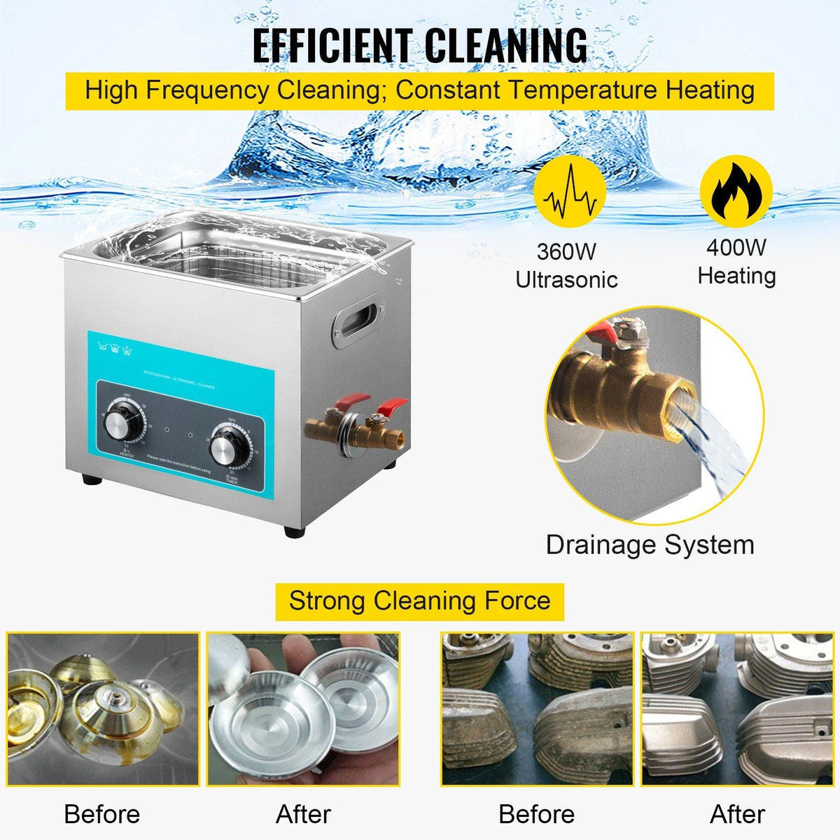 15L Ultrasonic Cleaner, 304 Stainless Steel Professional Knob Control, Ultrasonic Cleaner with Heater Timer for Jewelry Watch Glasses Circuit Board Dentures Small Parts Dental Instrument
