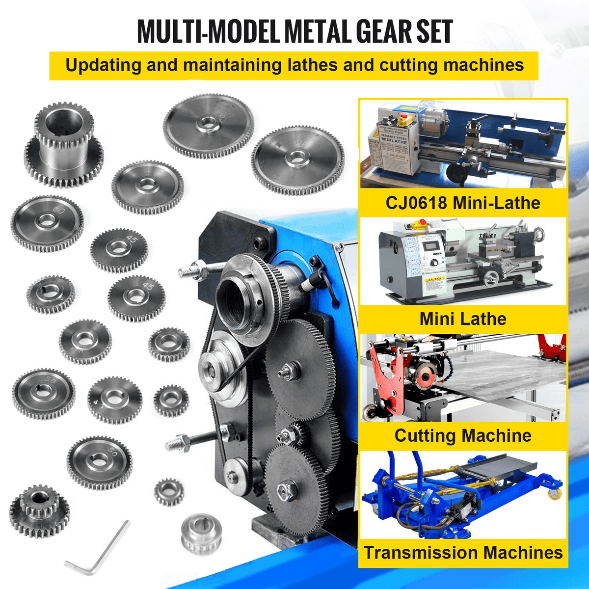 17pcs/Set CJ0618 Lathe Mini Lathe Gears Metal Cutting Machine Gears Lathe Gears Kit Metal Exchange Gear Mini Mill (17pcs)