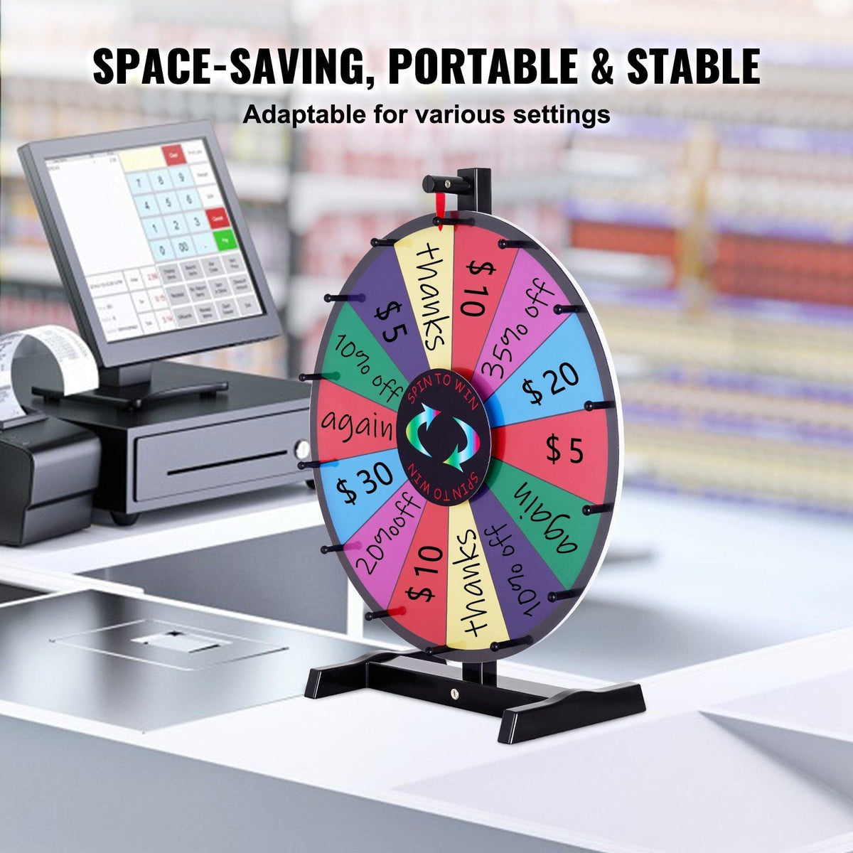 18 inch Spinning Prize Wheel, 14 Slots Tabletop Spinner, Heavy Duty Roulette Wheel with a Dry Erase and 2 Markers, Win Fortune Spin Games in Party Pub Trade Show Carnival