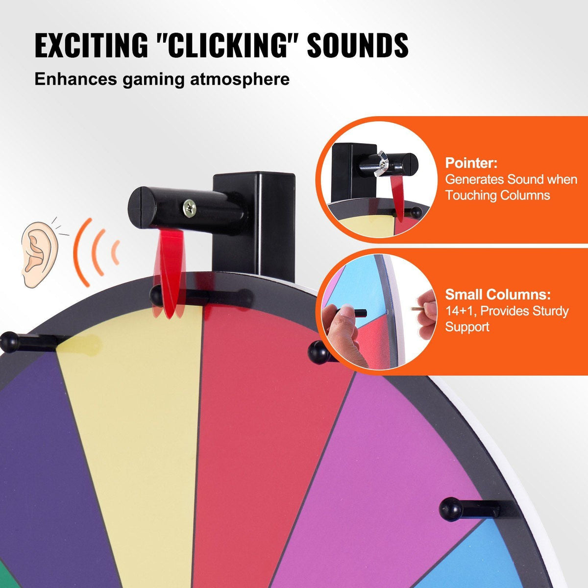 18 inch Spinning Prize Wheel, 14 Slots Tabletop Spinner, Heavy Duty Roulette Wheel with a Dry Erase and 2 Markers, Win Fortune Spin Games in Party Pub Trade Show Carnival