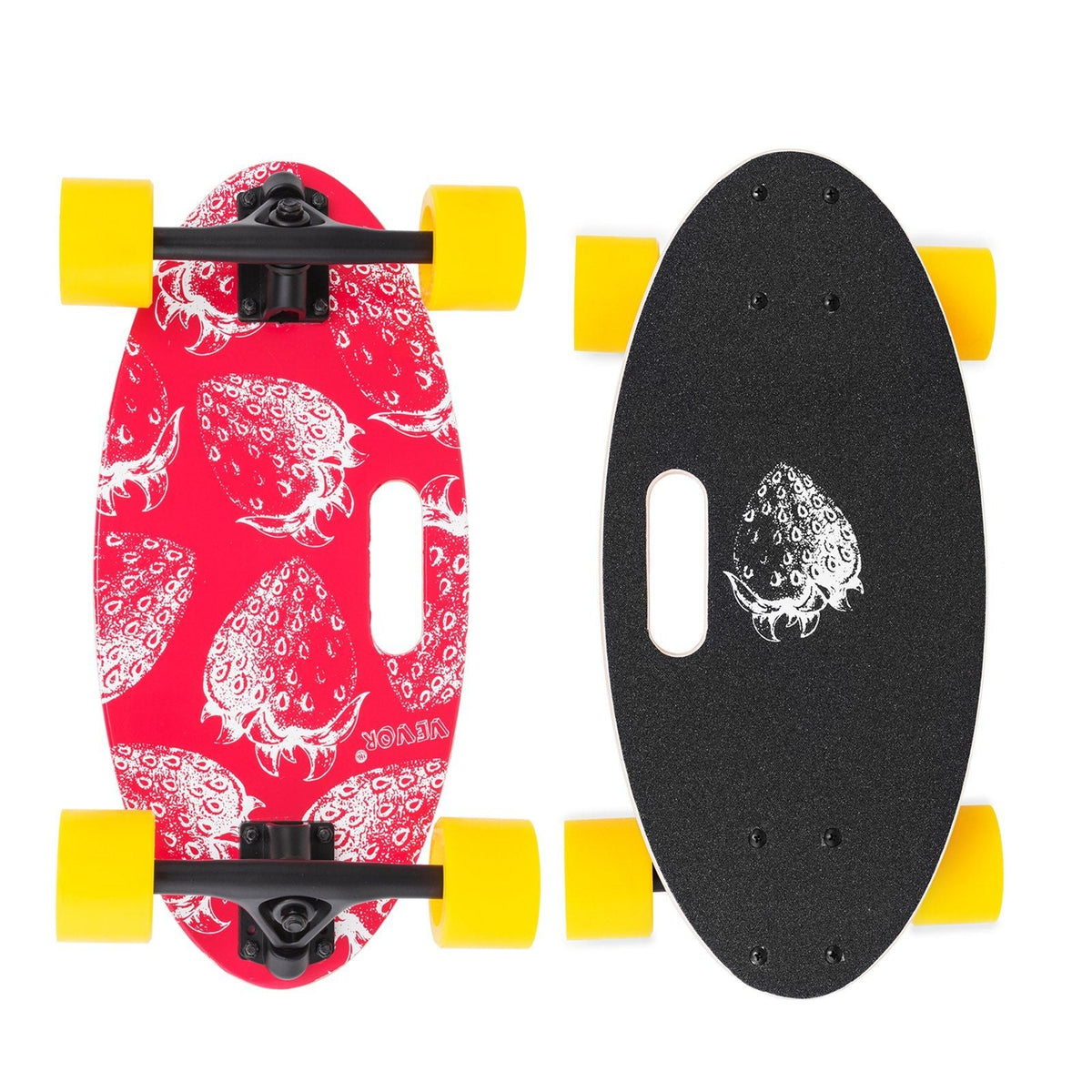 19 Inch Longboard Skateboard 440LBS Strong 7 Ply Russian Maple Complete Skateboard Cruiser Skateboard with Handle for Beginners and Pro (Red Strawberry)