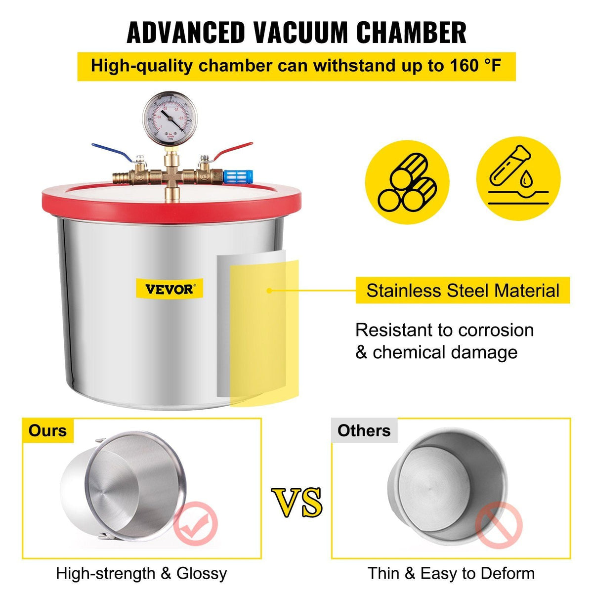 2 Gallon Vacuum Chamber kit Stainless Steel Degassing Chamber 7.5L Vacuum Degassing Chamber kit for Degassing Urethanes Silicones Epoxies and Resins