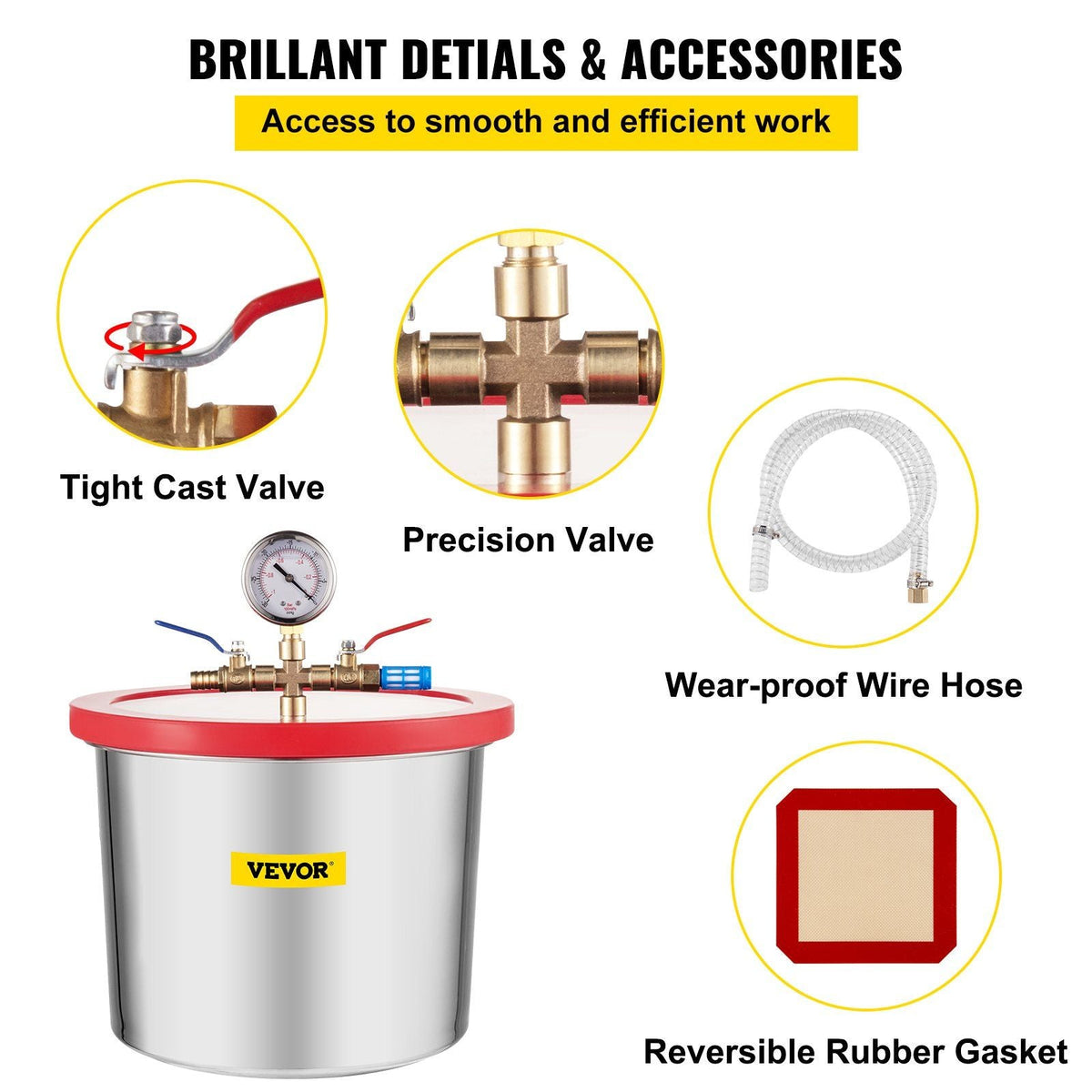 2 Gallon Vacuum Chamber kit Stainless Steel Degassing Chamber 7.5L Vacuum Degassing Chamber kit for Degassing Urethanes Silicones Epoxies and Resins