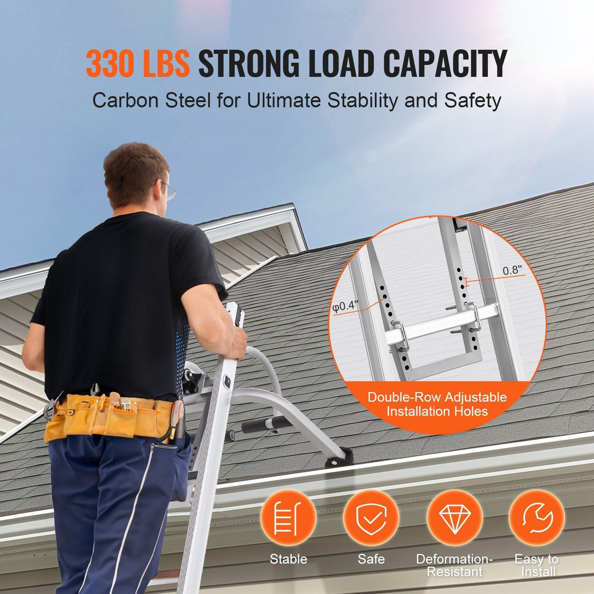 2 in 1 Ladder Stabilizer Extension Wall Standoff Hook Roof Ridge
