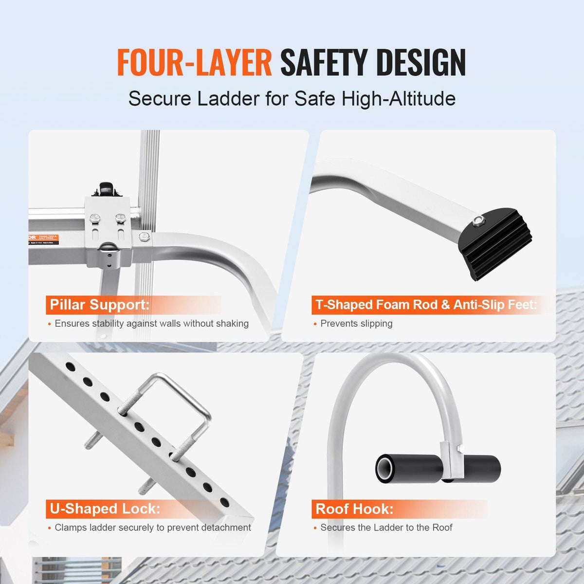 2 in 1 Ladder Stabilizer Extension Wall Standoff Hook Roof Ridge