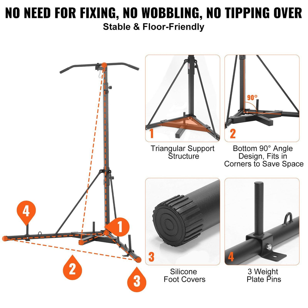2 in 1 Punching Bag Stand, Steel Heavy Duty Workout Equipment, Adjustable Height Boxing Punching Bag Stand with Pull Up Bar, Freestanding Sandbag Rack, Holds Up to 400 lbs, for Home Gym Fitness