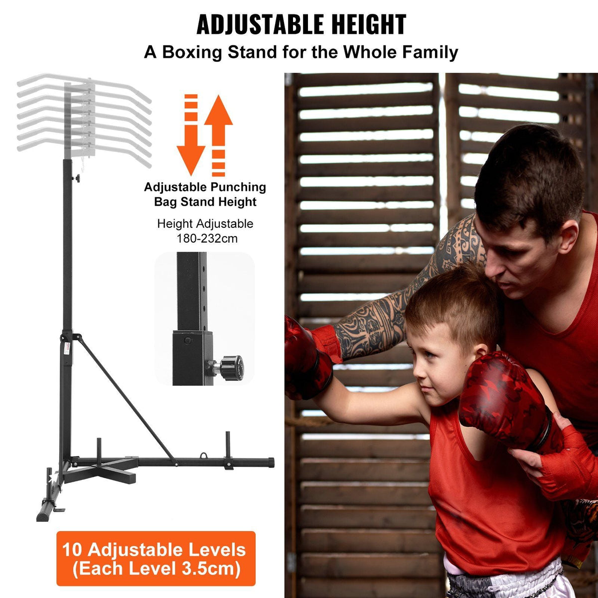 2 in 1 Punching Bag Stand, Steel Heavy Duty Workout Equipment, Adjustable Height Boxing Punching Bag Stand with Pull Up Bar, Freestanding Sandbag Rack, Holds Up to 400 lbs, for Home Gym Fitness