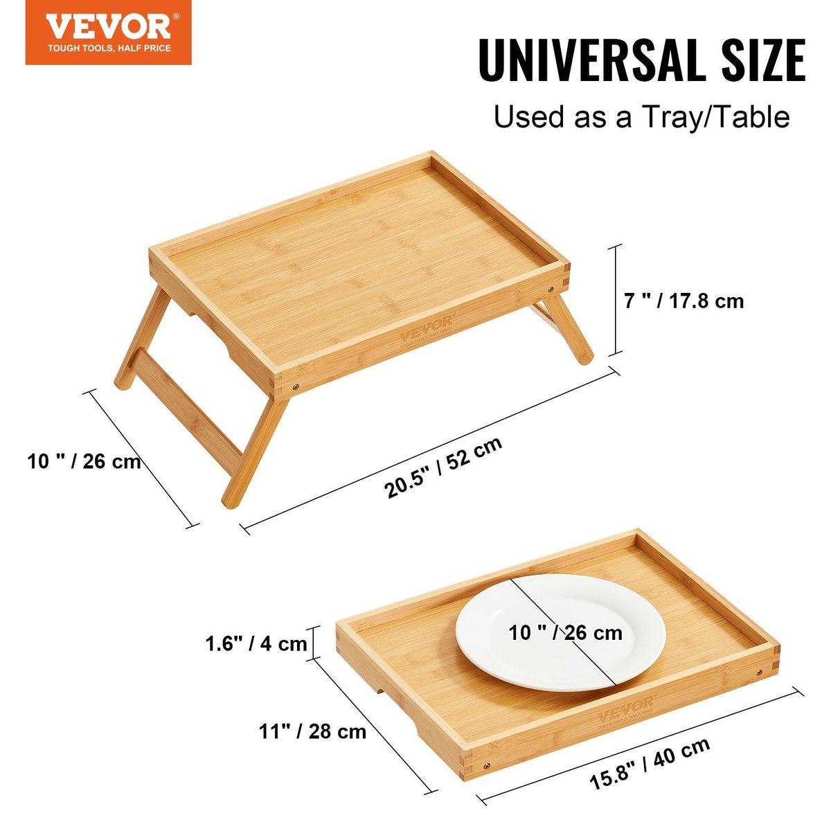 2-Pack Bed Tray Table with Foldable Legs, Bamboo Breakfast Tray for Sofa, Bed, Eating, Snacking, and Working, Folding Serving Laptop Desk Tray, Portable Food Snack Platter for Picnic, 15.7"x11"