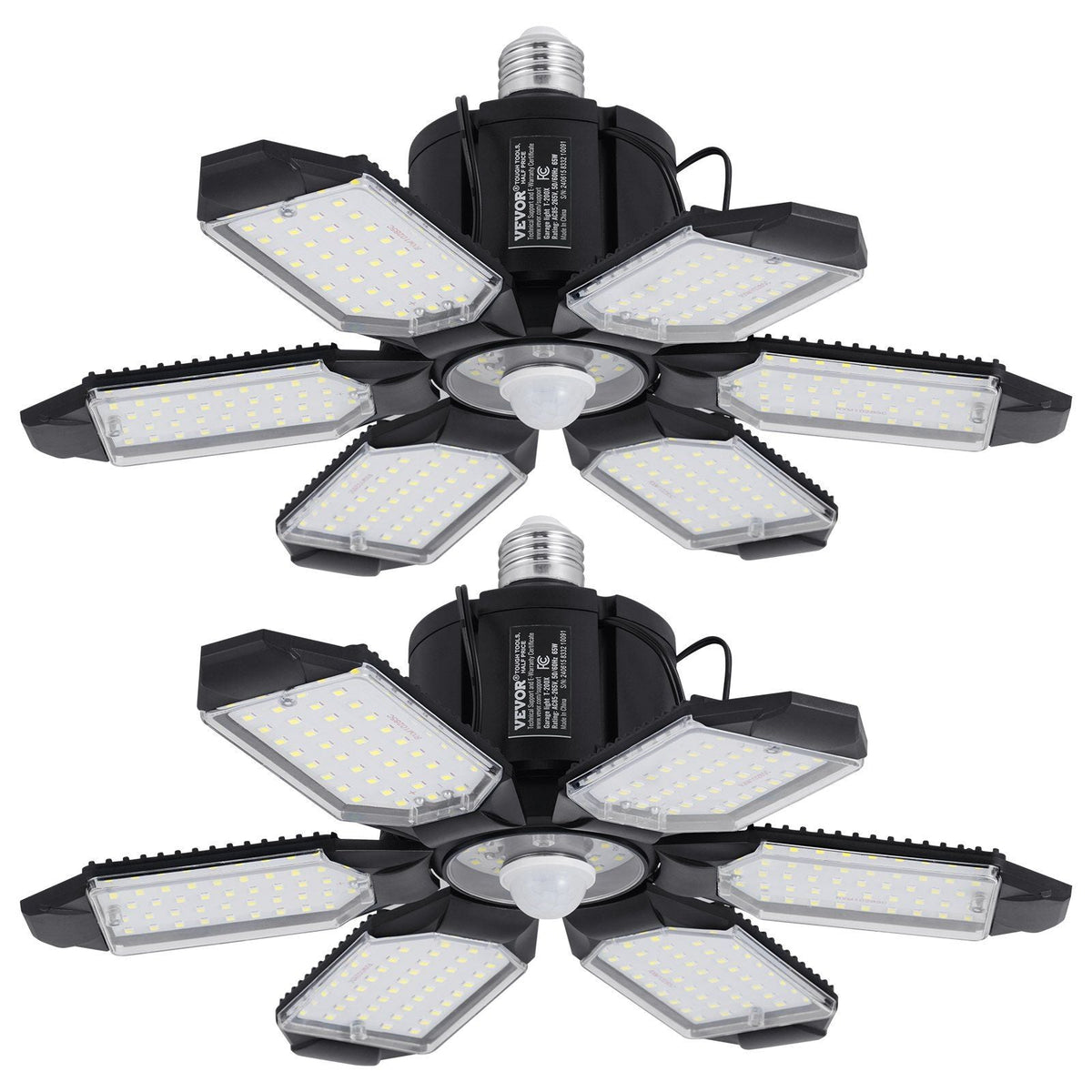 2 Packs LED Garage Light, 15000LM, 6500K Motion Sensor Garage Ceiling Light with 6 Deformable Penals, E26/E27 Screw-in Garage Lighting Super Bright Shop Lights Fixture for Basement Warehouse