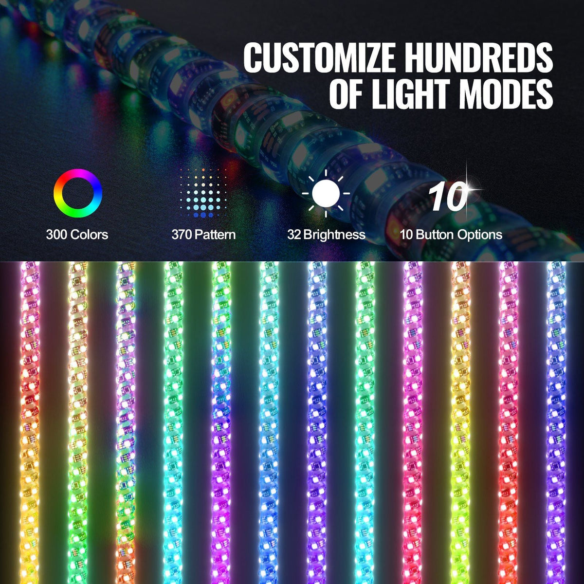 2 PCS 3 FT Whip Light with Spring Base, Led Whip Light with APP & Remote Control, Waterproof 360° Spiral RGB Chasing Lighted Whips with 2 Flags, for UTVs, ATVs, Motorcycles, RZR, Can-am, Go-kart