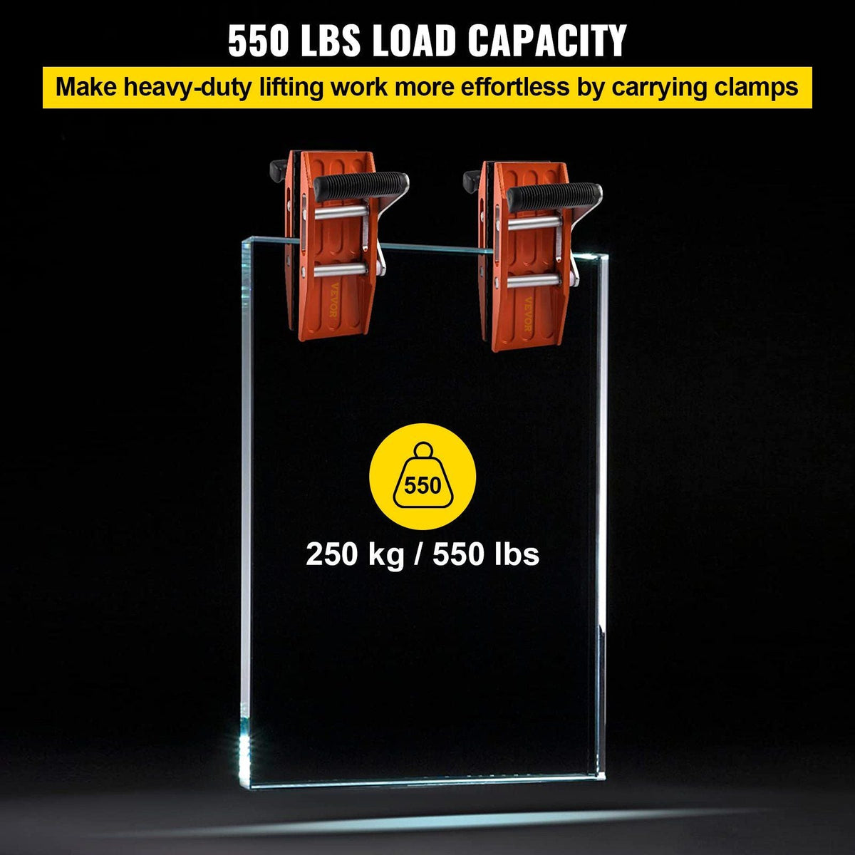 2 PCS Double Handed Stone Carrying Clamps, 2.36 inch (60mm) Granite Lifting Tools with Slip-proof Rubber Pads, 550 lbs Loading Capacity for Moving Marble, Glass, Slabs and Plywood