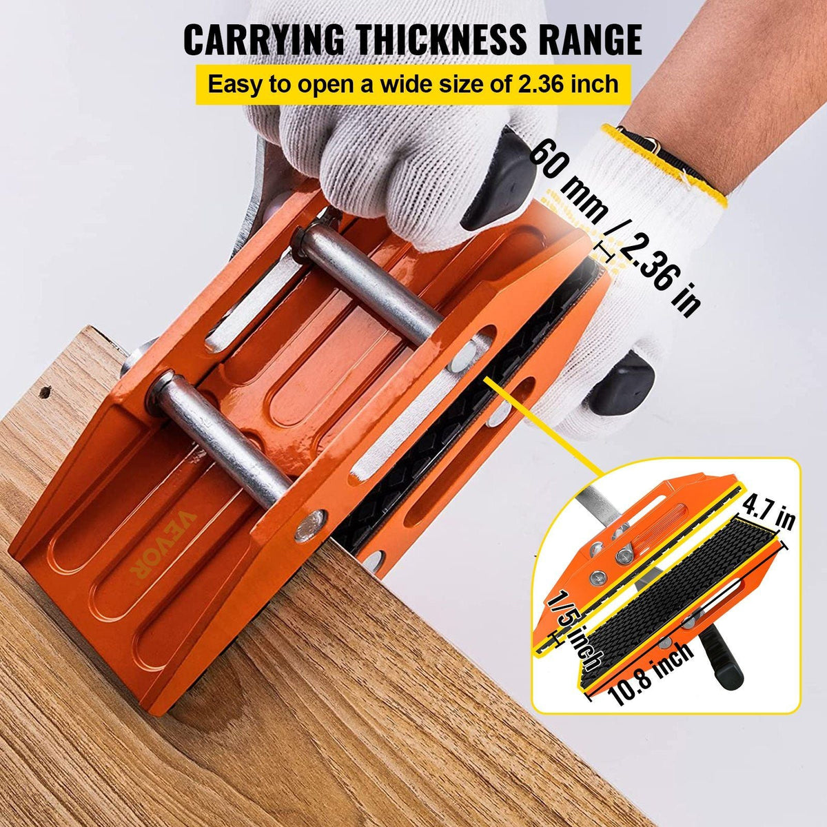 2 PCS Double Handed Stone Carrying Clamps, 2.36 inch (60mm) Granite Lifting Tools with Slip-proof Rubber Pads, 550 lbs Loading Capacity for Moving Marble, Glass, Slabs and Plywood