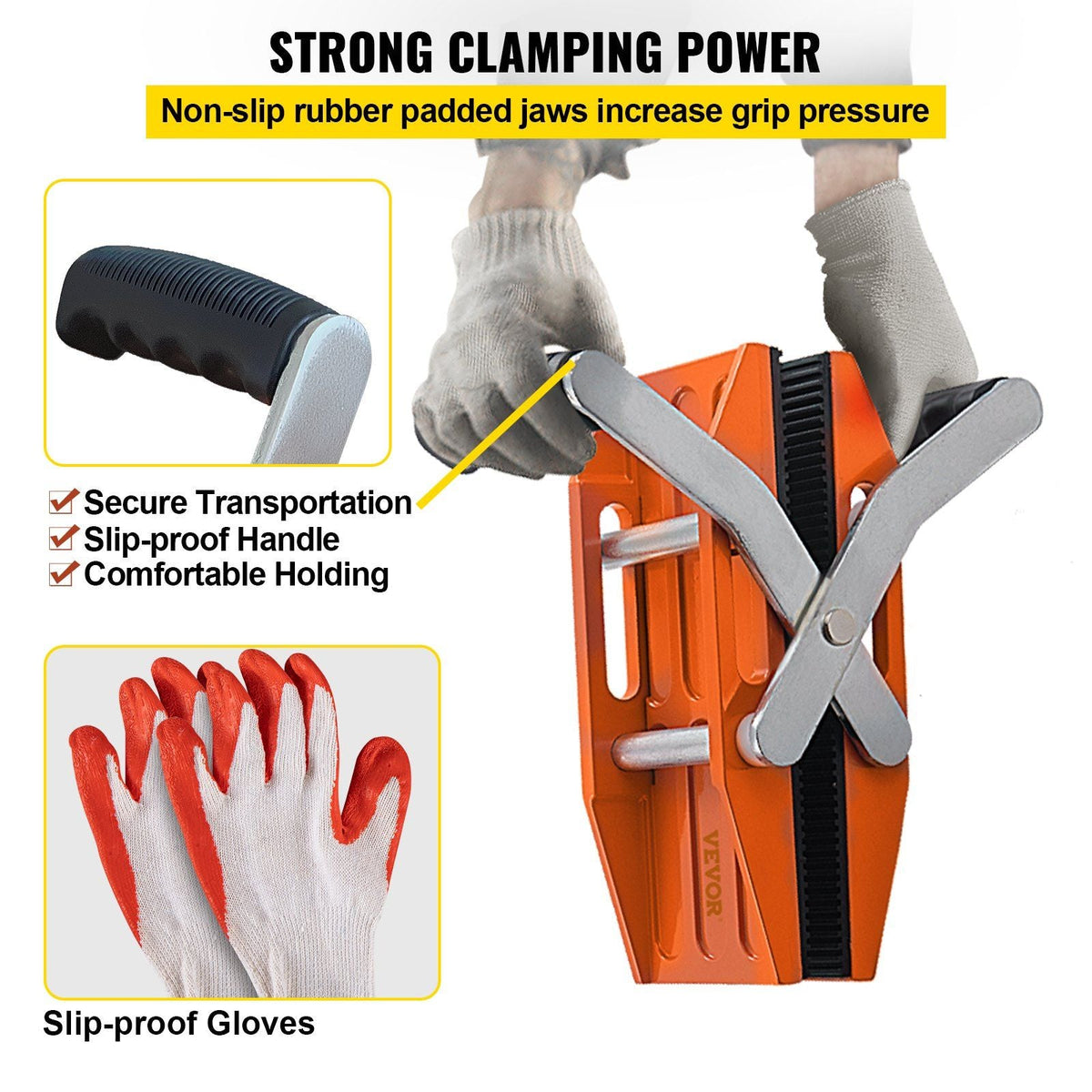 2 PCS Double Handed Stone Carrying Clamps, 2.36 inch (60mm) Granite Lifting Tools with Slip-proof Rubber Pads, 550 lbs Loading Capacity for Moving Marble, Glass, Slabs and Plywood