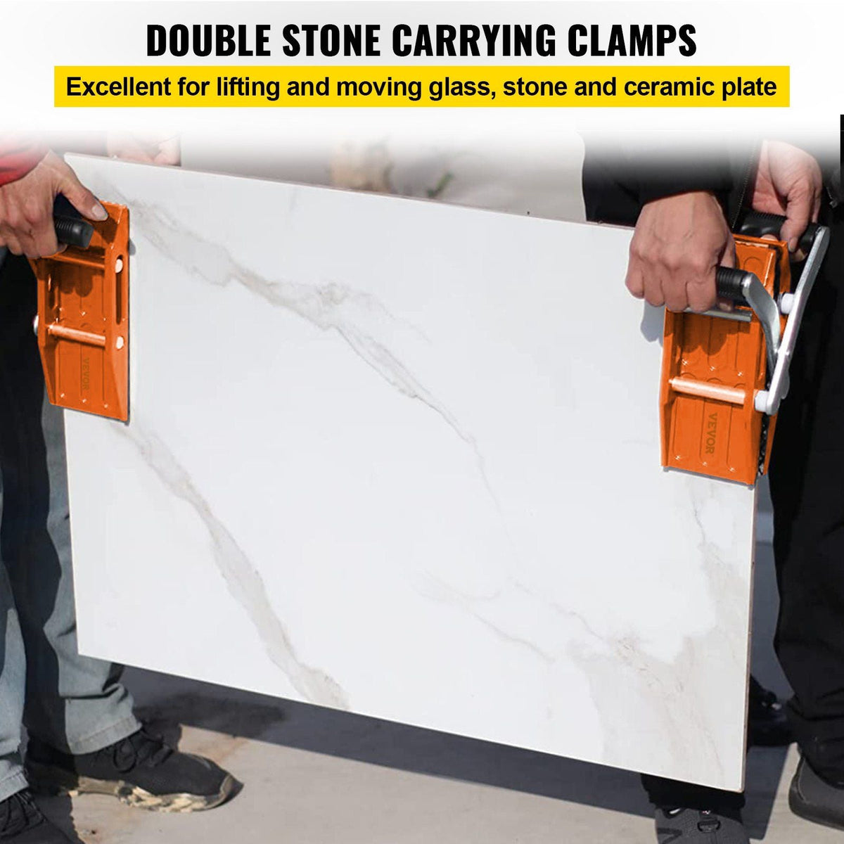 2 PCS Double Handed Stone Carrying Clamps, 2.36 inch (60mm) Granite Lifting Tools with Slip-proof Rubber Pads, 550 lbs Loading Capacity for Moving Marble, Glass, Slabs and Plywood